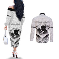 Personalised New Zealand Happy Father's Day Couples Matching Off The Shoulder Long Sleeve Dress and Long Sleeve Button Shirt Aroha Ahau Ki A Koe Papa Polynesian Tribal LT05 - Polynesian Pride
