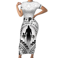 Personalised New Zealand Happy Father's Day Family Matching Short Sleeve Bodycon Dress and Hawaiian Shirt Aroha Ahau Ki A Koe Papa Polynesian Tribal LT05 Mom's Dress White - Polynesian Pride