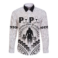 Personalised New Zealand Happy Father's Day Long Sleeve Button Shirt Aroha Ahau Ki A Koe Papa Polynesian Tribal LT05 Unisex White - Polynesian Pride