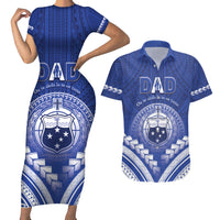 Personalised Samoa Happy Father's Day Couples Matching Short Sleeve Bodycon Dress and Hawaiian Shirt Ou Te Alofa Ia Te Oe Tama Dad Polynesian Tribal LT05 Blue - Polynesian Pride