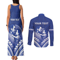 Personalised Samoa Happy Father's Day Couples Matching Tank Maxi Dress and Long Sleeve Button Shirt Ou Te Alofa Ia Te Oe Tama Dad Polynesian Tribal LT05 - Polynesian Pride