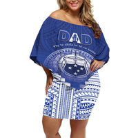 Personalised Samoa Happy Father's Day Off Shoulder Short Dress Ou Te Alofa Ia Te Oe Tama Dad Polynesian Tribal LT05 Women Blue - Polynesian Pride
