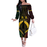 Personalised Vanuatu Happy Father's Day Off The Shoulder Long Sleeve Dress Mi Lavem Yu Papa Polynesian Tribal LT05 Women Reggae - Polynesian Pride