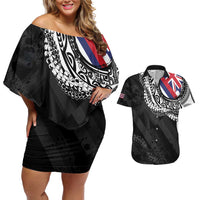 Hawaii Flag Day Couples Matching Off Shoulder Short Dress and Hawaiian Shirt Hawaiian Maile Lei LT05 Black - Polynesian Pride