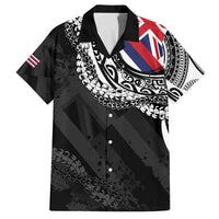 Hawaii Flag Day Family Matching Off The Shoulder Long Sleeve Dress and Hawaiian Shirt Hawaiian Maile Lei LT05 Dad's Shirt - Short Sleeve Black - Polynesian Pride