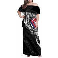 Hawaii Flag Day Family Matching Off Shoulder Maxi Dress and Hawaiian Shirt Hawaiian Maile Lei LT05 Mom's Dress Black - Polynesian Pride