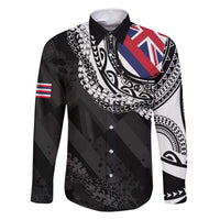 Hawaii Flag Day Family Matching Tank Maxi Dress and Hawaiian Shirt Hawaiian Maile Lei LT05 Dad's Shirt - Long Sleeve Black - Polynesian Pride
