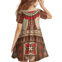 Samoa Language Week Family Matching Off Shoulder Short Dress and Hawaiian Shirt Samoan Motif With Red Hibiscus LT05 - Polynesian Pride
