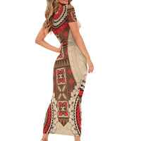 Samoa Language Week Family Matching Short Sleeve Bodycon Dress and Hawaiian Shirt Samoan Motif With Red Hibiscus LT05 - Polynesian Pride