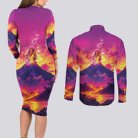 Hawaii Kilauea Volcano Couples Matching Long Sleeve Bodycon Dress and Long Sleeve Button Shirt There Is Pele Goddess Of The Volcano LT05 - Polynesian Pride