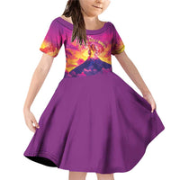Hawaii Kilauea Volcano Family Matching Off Shoulder Short Dress and Hawaiian Shirt There Is Pele Goddess Of The Volcano LT05 Daughter's Dress Purple - Polynesian Pride