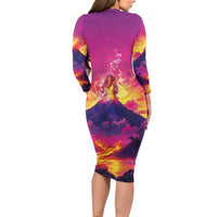 Hawaii Kilauea Volcano Long Sleeve Bodycon Dress There Is Pele Goddess Of The Volcano LT05 - Polynesian Pride