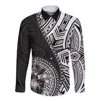 Hibiscus With Black Austronesian Tattoo Pattern Long Sleeve Button Shirt - Polynesian Pride