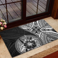 Hibiscus With Black Austronesian Tattoo Pattern Rubber Doormat - Polynesian Pride