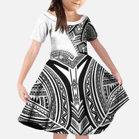 Hibiscus With White Austronesian Tattoo Pattern Family Matching Long Sleeve Bodycon Dress and Hawaiian Shirt - Polynesian Pride