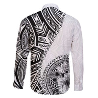 Hibiscus With White Austronesian Tattoo Pattern Family Matching Off The Shoulder Long Sleeve Dress and Hawaiian Shirt LT05 - Polynesian Pride