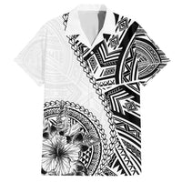 Hibiscus With White Austronesian Tattoo Pattern Family Matching Off Shoulder Short Dress and Hawaiian Shirt - Polynesian Pride