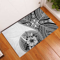 Hibiscus With White Austronesian Tattoo Pattern Rubber Doormat - Polynesian Pride