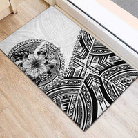 Hibiscus With White Austronesian Tattoo Pattern Rubber Doormat - Polynesian Pride