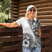 Hibiscus With White Austronesian Tattoo Pattern Women Polo Shirt - Polynesian Pride
