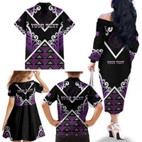 Personalised Aotearoa Moriori Family Matching Off The Shoulder Long Sleeve Dress and Hawaiian Shirt Maori Pattern New Zealand LT05 - Polynesian Pride