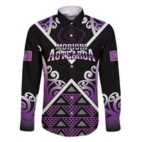 Personalised Aotearoa Moriori Family Matching Off The Shoulder Long Sleeve Dress and Hawaiian Shirt Maori Pattern New Zealand LT05 Dad's Shirt - Long Sleeve Purple - Polynesian Pride