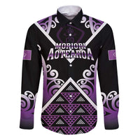 Personalised Aotearoa Moriori Family Matching Puletasi and Hawaiian Shirt Maori Pattern New Zealand LT05 Dad's Shirt - Long Sleeve Purple - Polynesian Pride