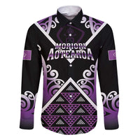 Personalised Aotearoa Moriori Family Matching Short Sleeve Bodycon Dress and Hawaiian Shirt Maori Pattern New Zealand LT05 Dad's Shirt - Long Sleeve Purple - Polynesian Pride
