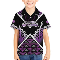 Personalised Aotearoa Moriori Family Matching Short Sleeve Bodycon Dress and Hawaiian Shirt Maori Pattern New Zealand LT05 Son's Shirt Purple - Polynesian Pride