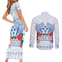 Happy Kosrae Liberation Day Couples Matching Short Sleeve Bodycon Dress and Long Sleeve Button Shirt Polynesian Shark Turtle Motif LT05 - Polynesian Pride