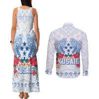Happy Kosrae Liberation Day Couples Matching Tank Maxi Dress and Long Sleeve Button Shirt Polynesian Shark Turtle Motif LT05 - Polynesian Pride