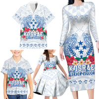 Happy Kosrae Liberation Day Family Matching Long Sleeve Bodycon Dress and Hawaiian Shirt Polynesian Shark Turtle Motif LT05 - Polynesian Pride