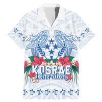 Happy Kosrae Liberation Day Family Matching Mermaid Dress and Hawaiian Shirt Polynesian Shark Turtle Motif LT05 Dad's Shirt - Short Sleeve White - Polynesian Pride