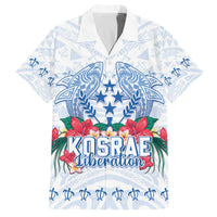 Happy Kosrae Liberation Day Family Matching Off The Shoulder Long Sleeve Dress and Hawaiian Shirt Polynesian Shark Turtle Motif LT05 Dad's Shirt - Short Sleeve White - Polynesian Pride