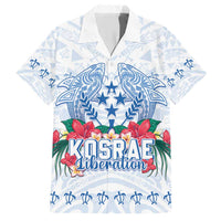 Happy Kosrae Liberation Day Family Matching Short Sleeve Bodycon Dress and Hawaiian Shirt Polynesian Shark Turtle Motif LT05 Dad's Shirt - Short Sleeve White - Polynesian Pride