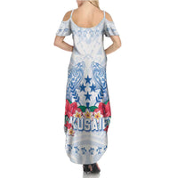 Happy Kosrae Liberation Day Family Matching Summer Maxi Dress and Hawaiian Shirt Polynesian Shark Turtle Motif LT05 - Polynesian Pride