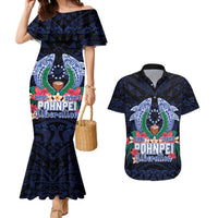 Happy Pohnpei Liberation Day Couples Matching Mermaid Dress and Hawaiian Shirt Polynesian Shark Turtle Motif LT05 Blue - Polynesian Pride