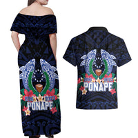 Happy Pohnpei Liberation Day Couples Matching Off Shoulder Maxi Dress and Hawaiian Shirt Polynesian Shark Turtle Motif LT05 - Polynesian Pride