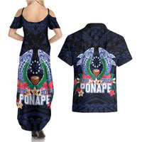 Happy Pohnpei Liberation Day Couples Matching Summer Maxi Dress and Hawaiian Shirt Polynesian Shark Turtle Motif LT05 - Polynesian Pride