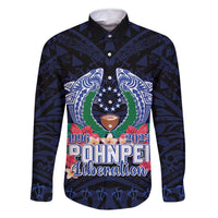 Happy Pohnpei Liberation Day Family Matching Mermaid Dress and Hawaiian Shirt Polynesian Shark Turtle Motif LT05 Dad's Shirt - Long Sleeve Blue - Polynesian Pride