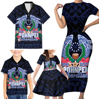 Happy Pohnpei Liberation Day Family Matching Short Sleeve Bodycon Dress and Hawaiian Shirt Polynesian Shark Turtle Motif LT05 - Polynesian Pride