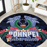 Happy Pohnpei Liberation Day Round Carpet Polynesian Shark Turtle Motif LT05 Blue - Polynesian Pride