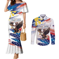 Filipino American History Month Couples Matching Mermaid Dress and Long Sleeve Button Shirt Bald Eagle Tarsier Together LT05 White - Polynesian Pride