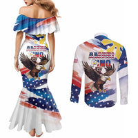 Filipino American History Month Couples Matching Mermaid Dress and Long Sleeve Button Shirt Bald Eagle Tarsier Together LT05 - Polynesian Pride