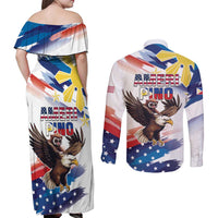 Filipino American History Month Couples Matching Off Shoulder Maxi Dress and Long Sleeve Button Shirt Bald Eagle Tarsier Together LT05 - Polynesian Pride