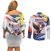 Filipino American History Month Couples Matching Off Shoulder Short Dress and Long Sleeve Button Shirt Bald Eagle Tarsier Together LT05 - Polynesian Pride