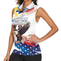 Filipino American History Month Women Sleeveless Polo Shirt Bald Eagle Tarsier Together LT05 - Polynesian Pride