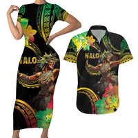Halo Vanuatu Couples Matching Short Sleeve Bodycon Dress and Hawaiian Shirt Beautiful Woman Dancing LT05 Black - Polynesian Pride
