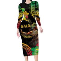 Halo Vanuatu Family Matching Long Sleeve Bodycon Dress and Hawaiian Shirt Beautiful Woman Dancing LT05 Mom's Dress Black - Polynesian Pride