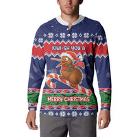 New Zealand Christmas Button Sweatshirt Kiwi-sh You A Merry Christmas - Polynesian Pride